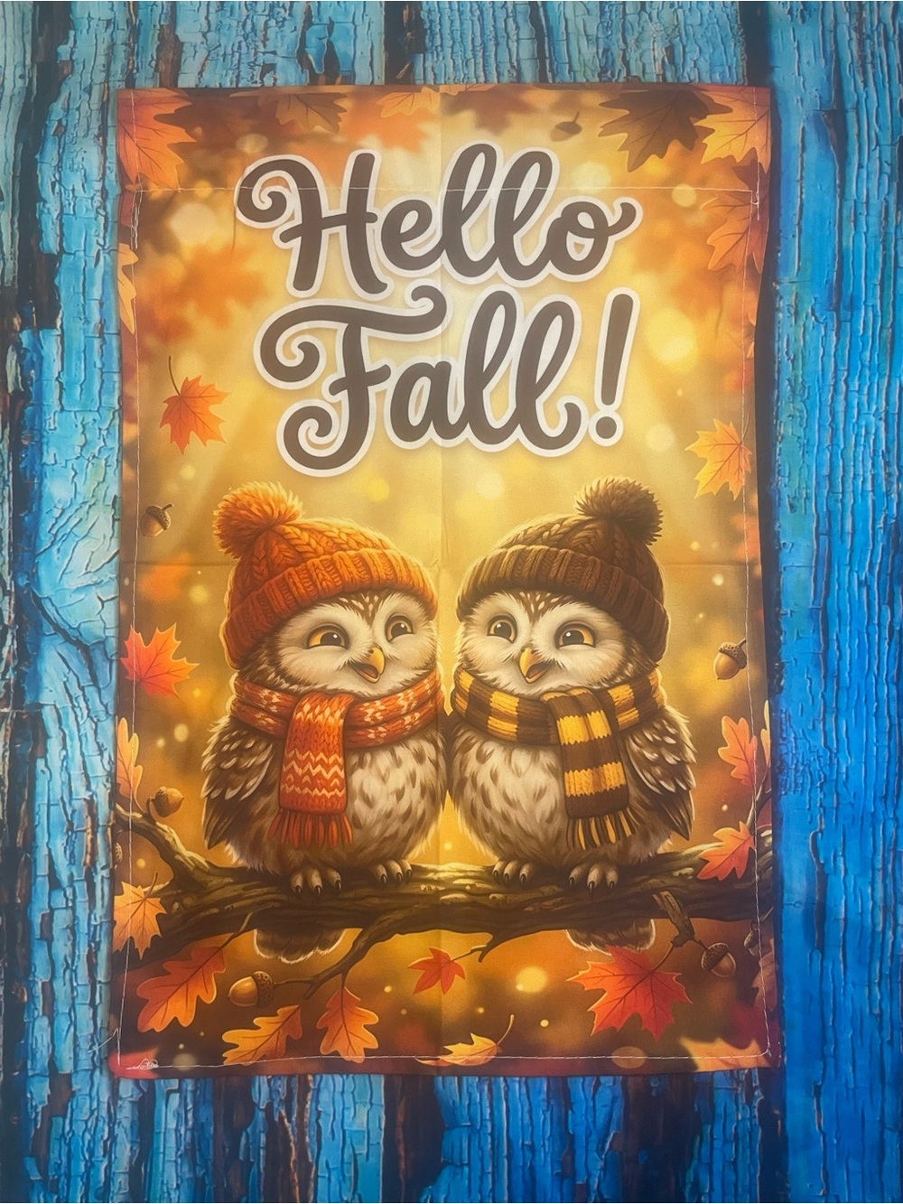 Hello Fall! Autumn Owl Garden Flag - Orange & Brown